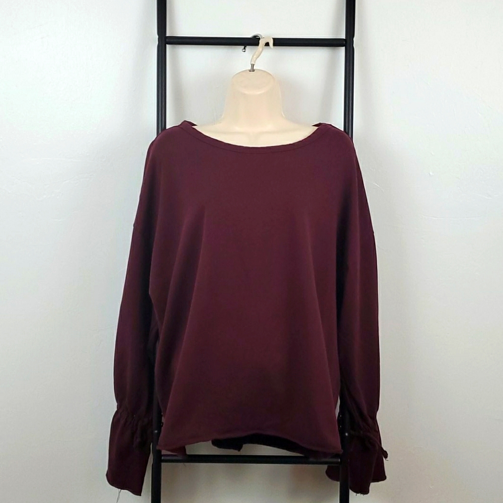 Zara Trafaluc top sweater sweatshirt bell sleeve burgundy women size L